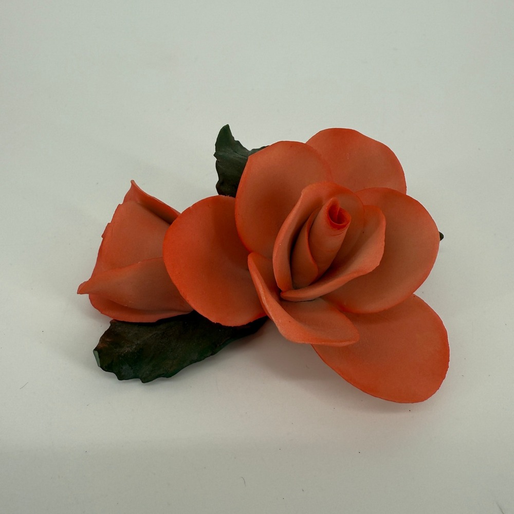 Vintage Capodimonte Fabar Porcelain Mini Rose Flower Italy Orange Double Bloom